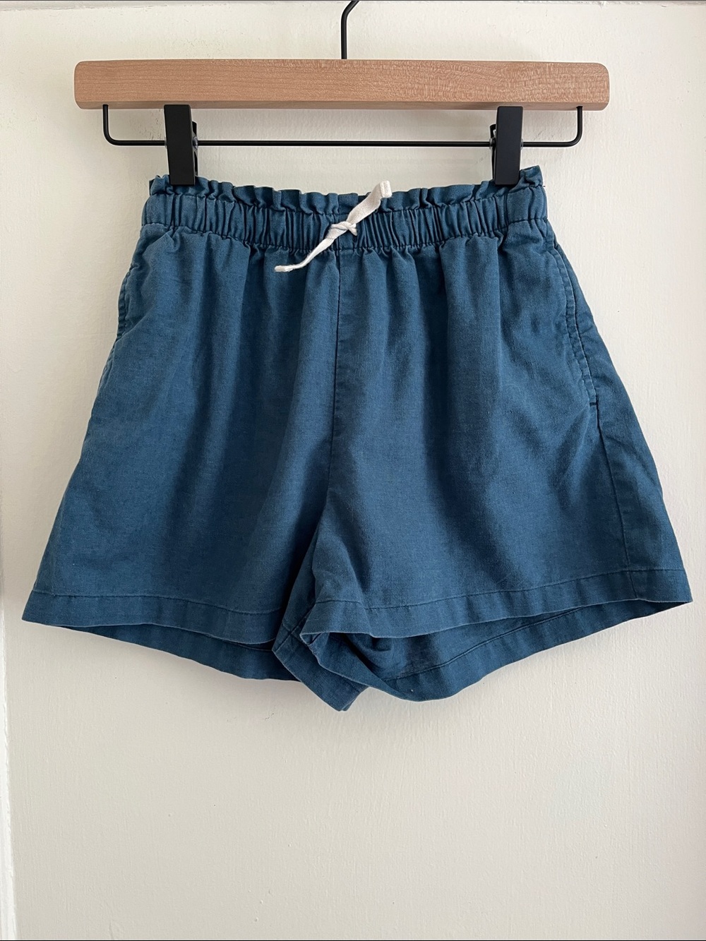 Tea Size 10 Kids Drawstring Waist Linen & Cotton Blend Blue Shorts with Pockets